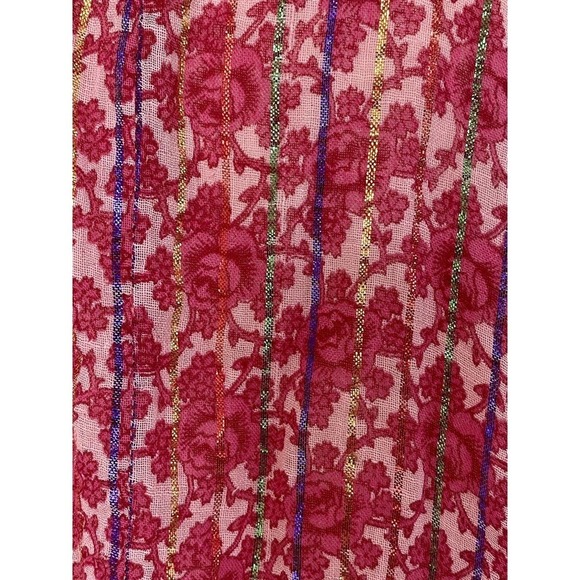 Vintage Metallic Sheer Chiffon Pink Floral Boho Button Up Maxi Kaftan Dress OS - Picture 12 of 12